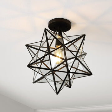 Ava 14.5" Farmhouse Bohemian Iron/Glass LED Semi Flush Mount - JONATHAN Y